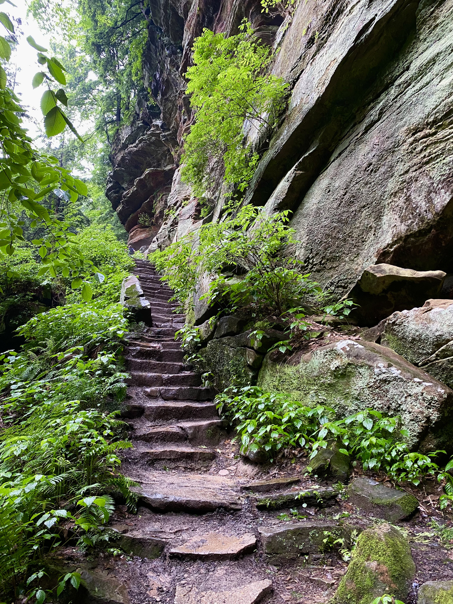 hocking hills state park stairs along side of the hills in hocking hills ohio